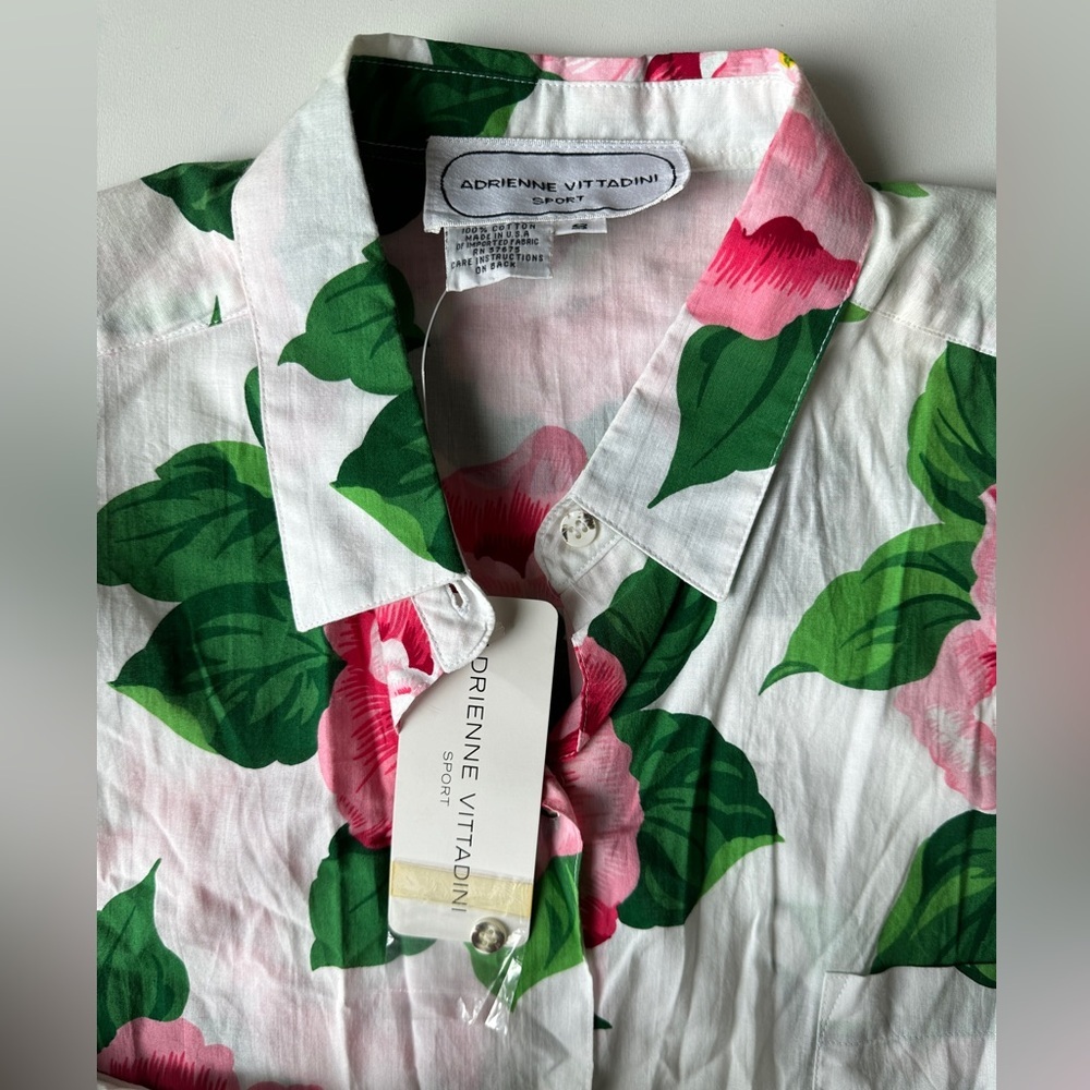 NWT Vintage Adrienne Vittadini Sport Floral Tie Front Thin Button Up Shirt Small - Picture 6 of 8